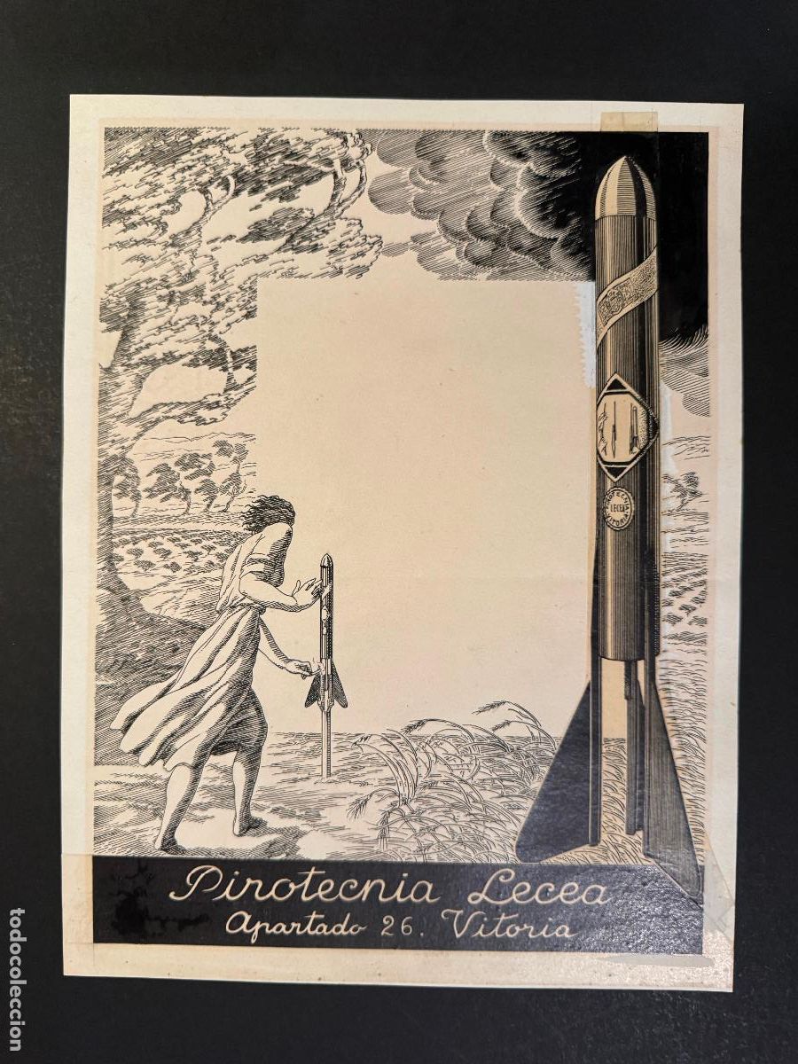 Coleccionismo de carteles: VITORIA - PIROTECNIA LECEA - DIBUJO ORIGINAL A MANO - PUBLICIDAD -VER FOTOS