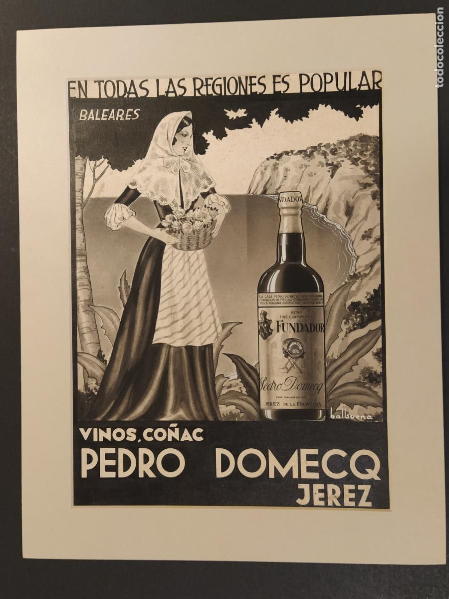 Coleccionismo de carteles: JEREZ - CO&Ntilde;AC PEDRO DOMECQ - BALBUENA - DIBUJO ORIGINAL A MANO CARTEL ANTIGUO ORIGINAL - PUBLICIDAD