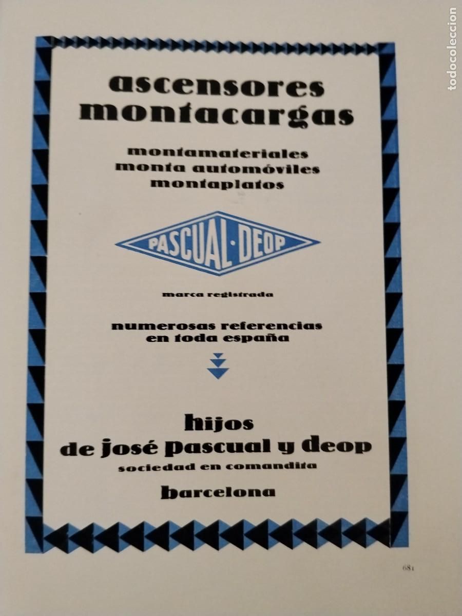 Coleccionismo de carteles: ASCENSORES MONTACARGAS PASCUAL DEOP HIJOS DE JOSE PASCUAL DEOP BARCELONA HOJA A&Ntilde;O 1931-1932