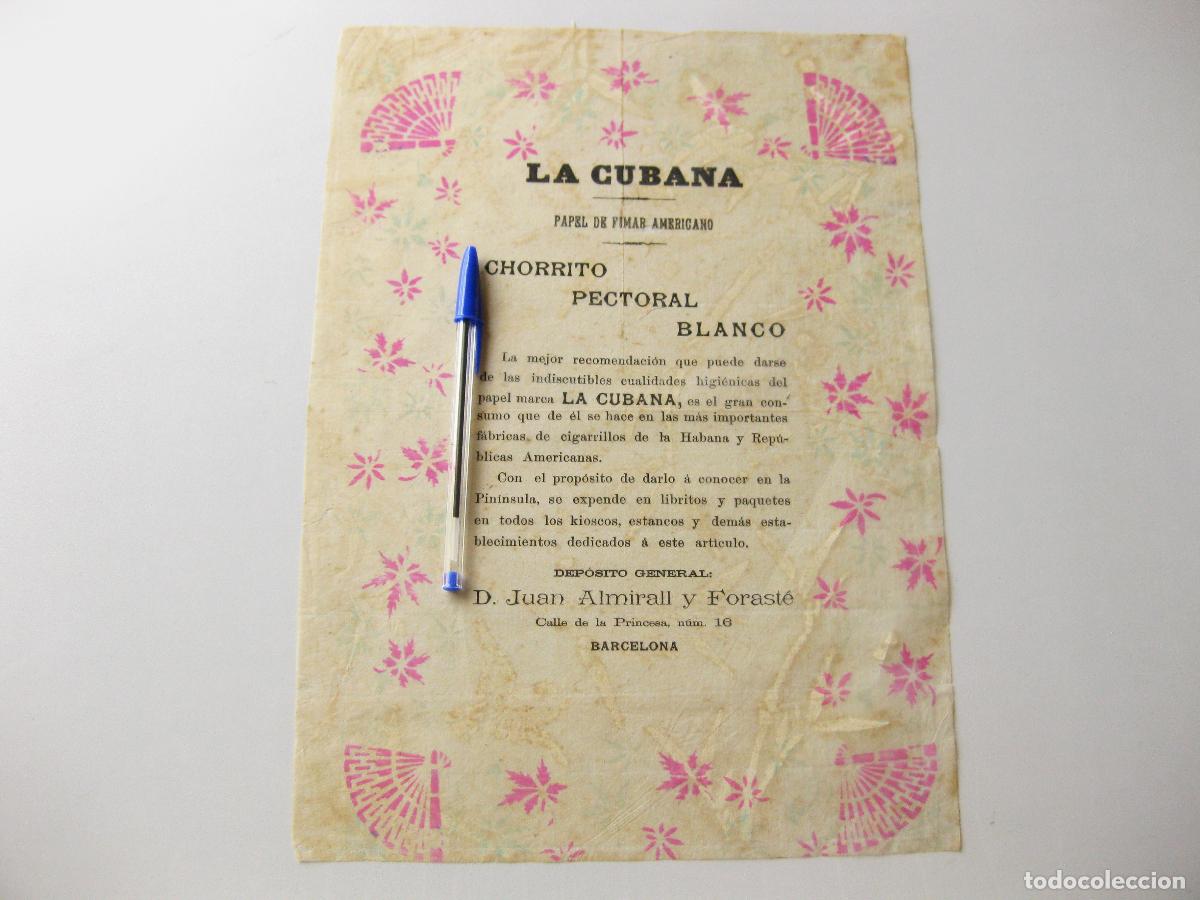 Coleccionismo de carteles: CARTEL PUBLICITARIO DE PAPEL DE FUMAR AMERICANO LA CUBANA. JUAN ALMIRALL Y FORAST&Eacute;