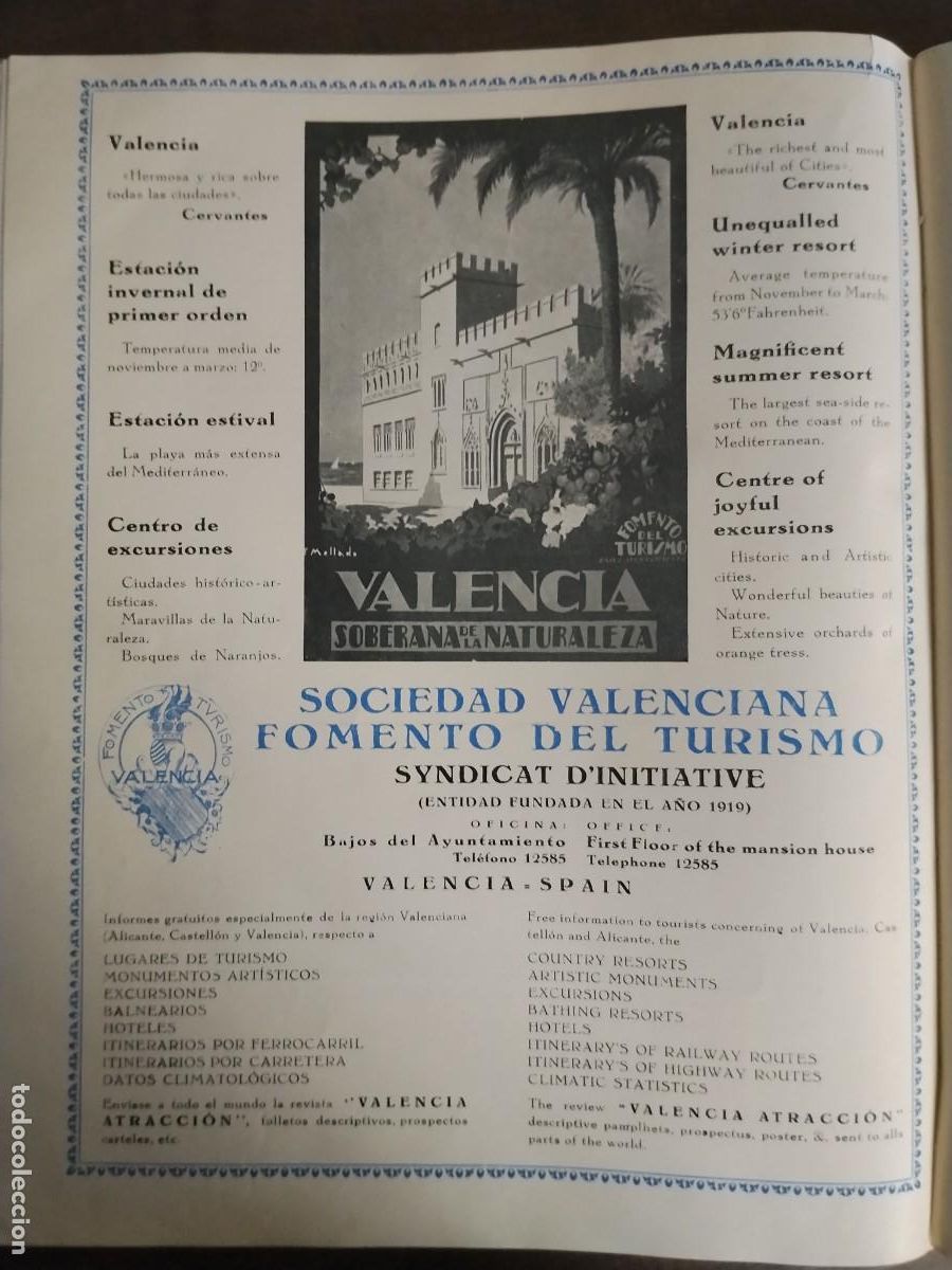 Coleccionismo de carteles: SOCIEDAD VALENCIANA FOMENTO DEL TURISMO VALENCIA HOJA REVISTA A&Ntilde;O 1931-1932