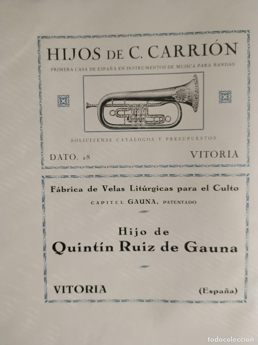 Coleccionismo de carteles: HIJOS C,CARRION INSTRUMENTOS MUSICALES BANDAS / FABRICA VELAS HIJO QUINTIN RUIZ VITORIA 1931-1932