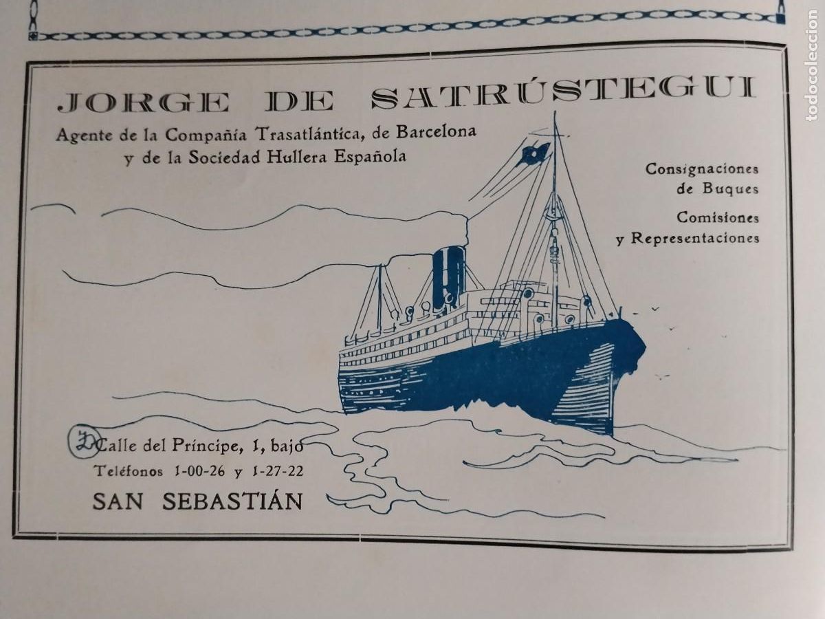 Coleccionismo de carteles: JORGE DE SATRUSTEGUI AGENTE COMPA&Ntilde;IA TRASATLANTICA BARCELONA S SOCIEDA HULLERA ESPA&Ntilde;OLA 1931-1932