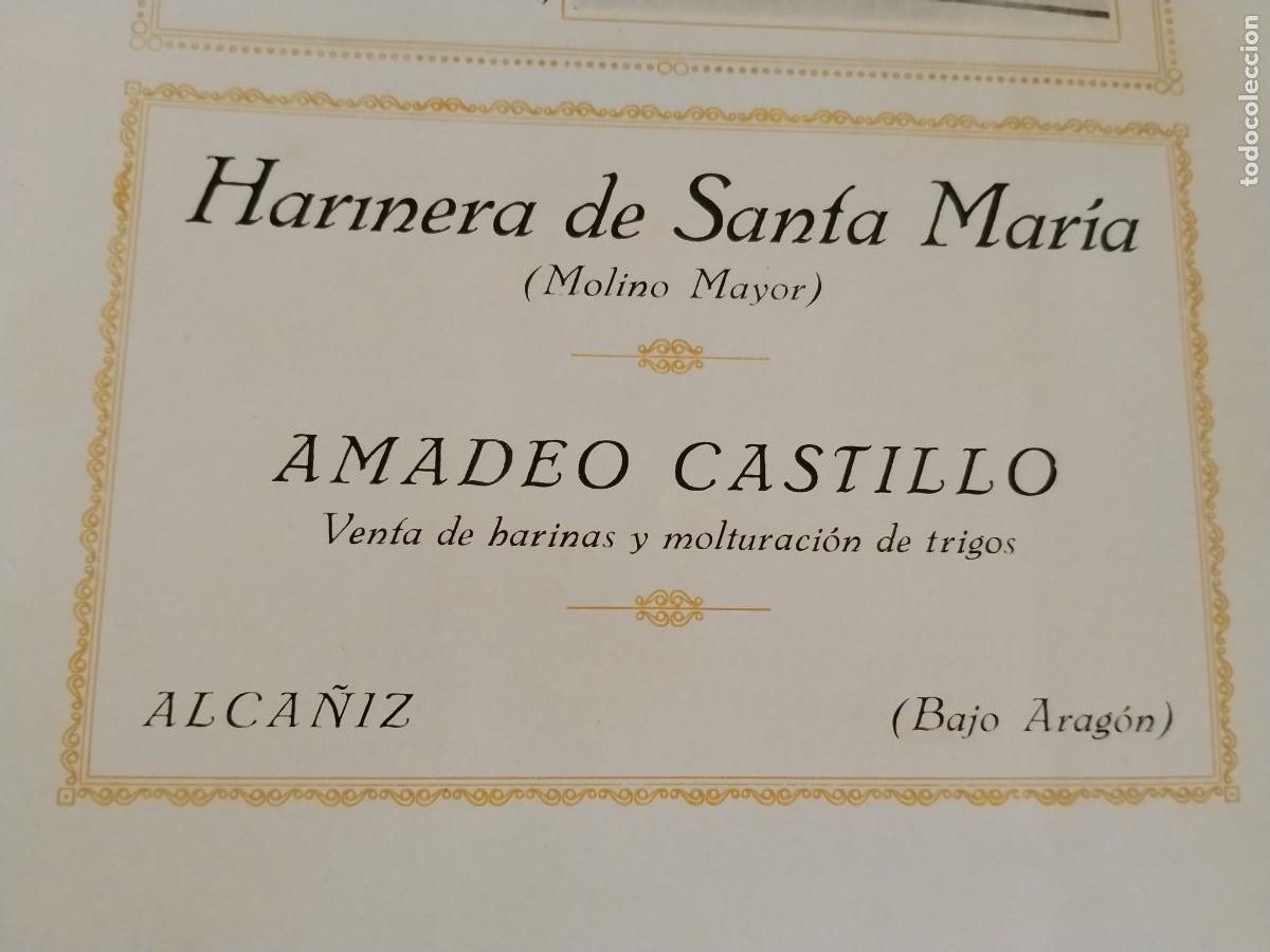 Coleccionismo de carteles: HARINERA DE SANTA MARIA MOLINO MAYOR AMADEO CASTILLO ALCA&Ntilde;IZ BAJO ARAGON HOJA A&Ntilde;O 1931-1932