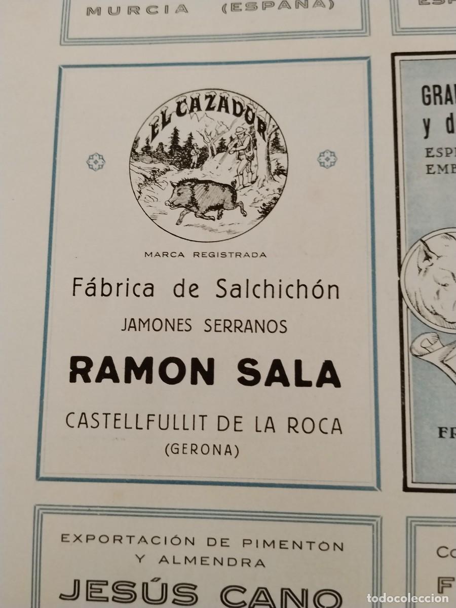 Coleccionismo de carteles: FABRICA DE SALCHICHON JAMON SERRANO EL CAZADOR RAMON SALA CASTELLFULLIT LA ROCA HOJA 1931-1932