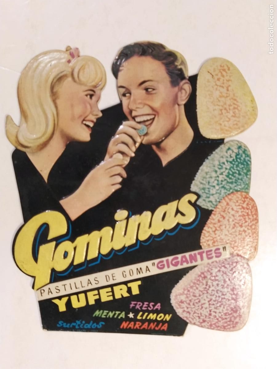 Coleccionismo de carteles: GOMINAS PASTILLAS DE GOMA GIGANTES - DISPLAY CARTEL TROQUELADO ANTIGUO - PUBLICIDAD -VER FOTOS