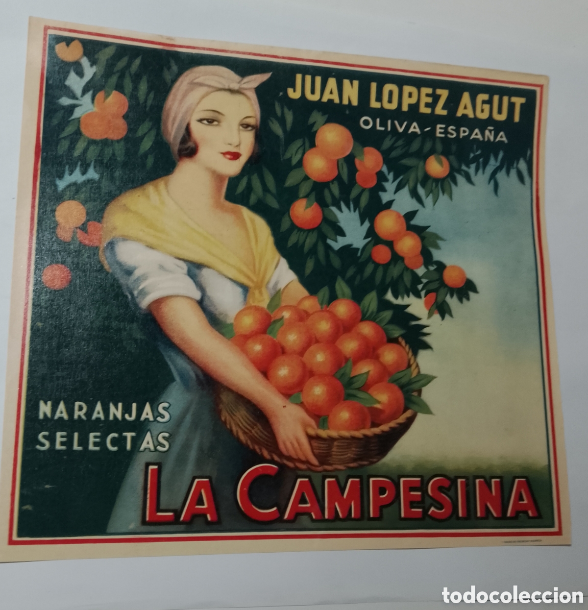 Coleccionismo de carteles: Antigua etiqueta de naranjas La Campesina