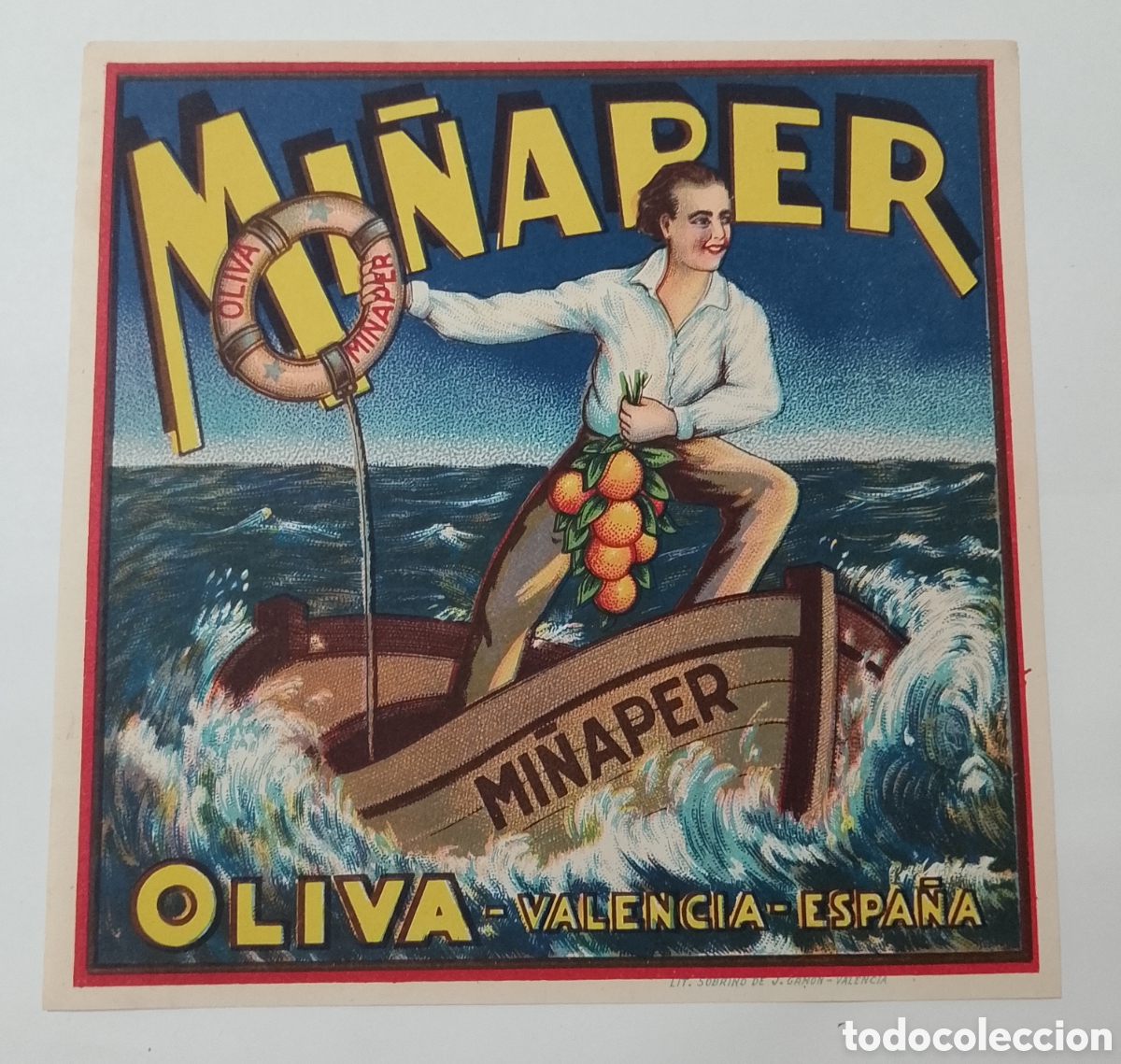 Coleccionismo de carteles: Antigua etiqueta de naranjas Mi&ntilde;aper
