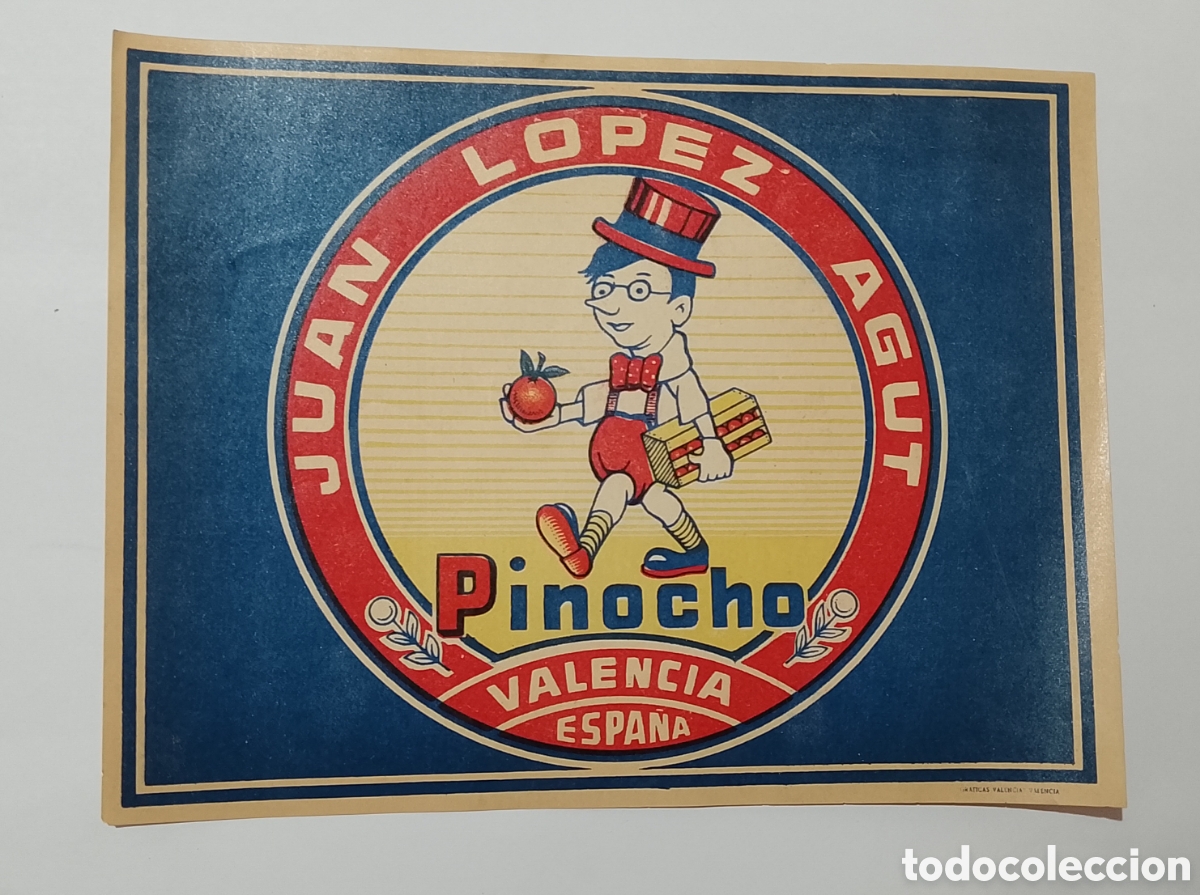 Coleccionismo de carteles: Antigua etiqueta de naranjas Pinocho