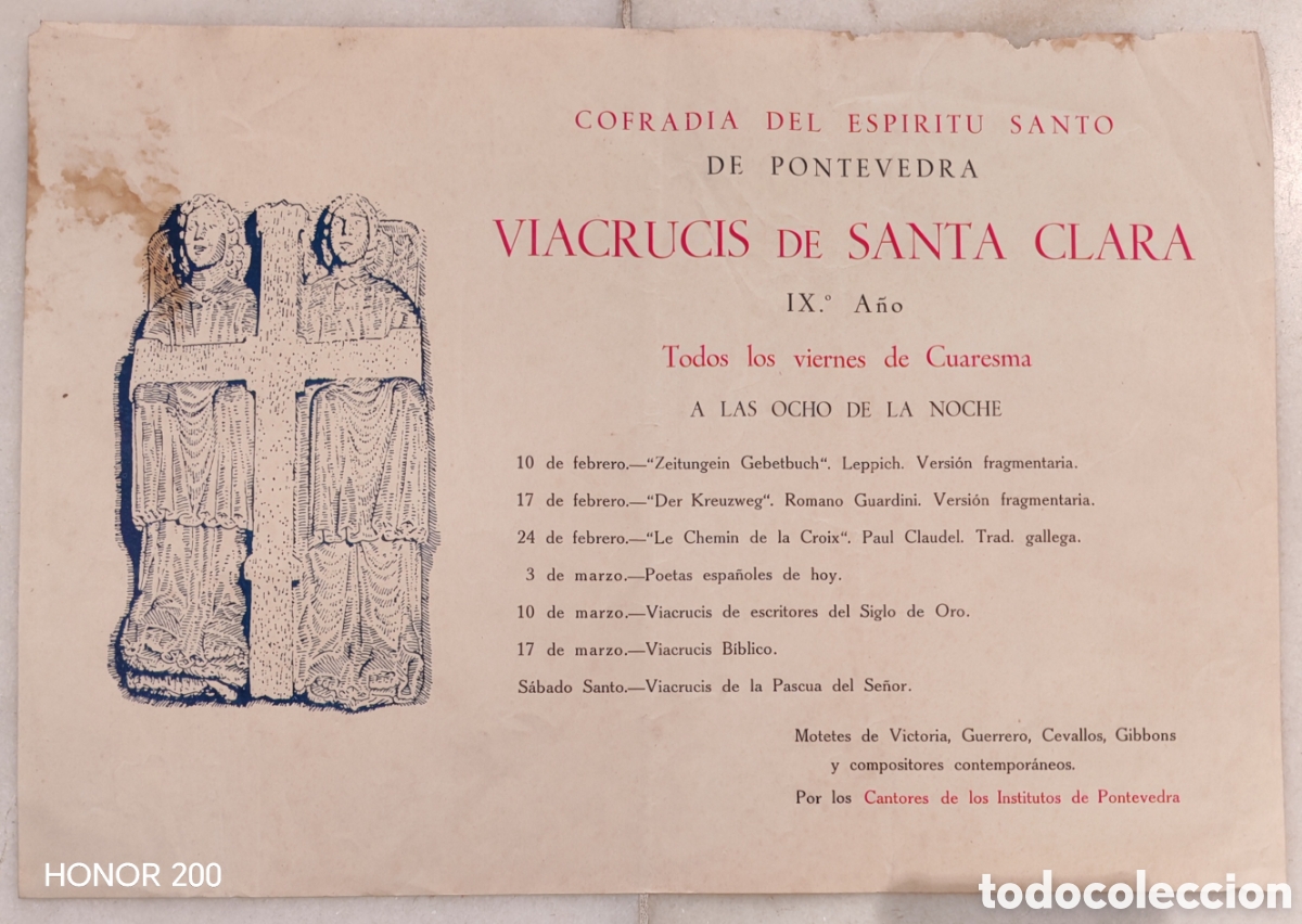 Coleccionismo de carteles: Cartel - Programa Actos Cantores de los Institutos de Pontevedra - IX A&ntilde;o Viacrucis Santa Clara 1965
