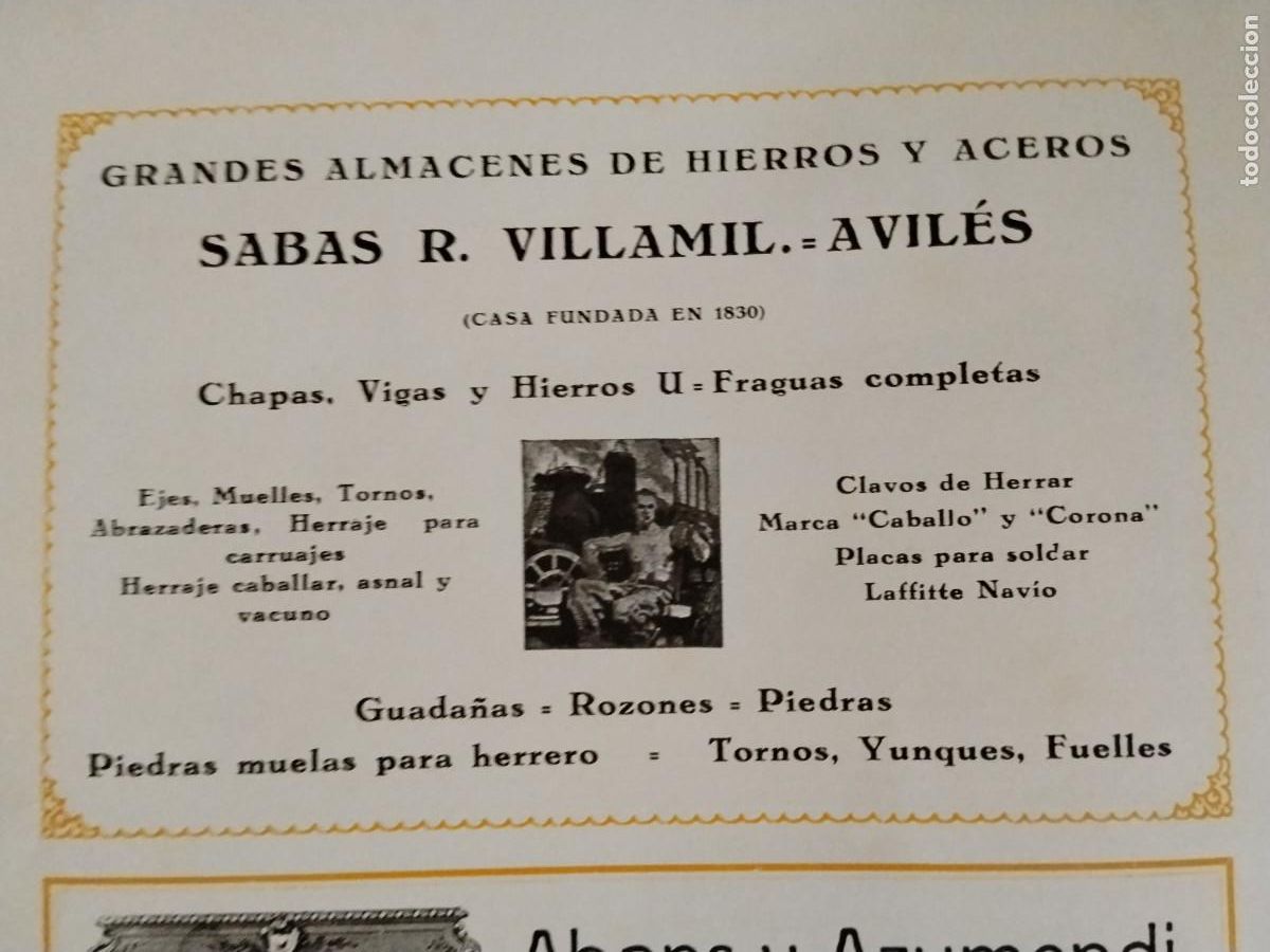 Coleccionismo de carteles: GRANDES ALMACENES HIERROS ACEROS SABAS R. VILLAMIL AVILES CHAPAS VIGAS HOJA 1931-1932