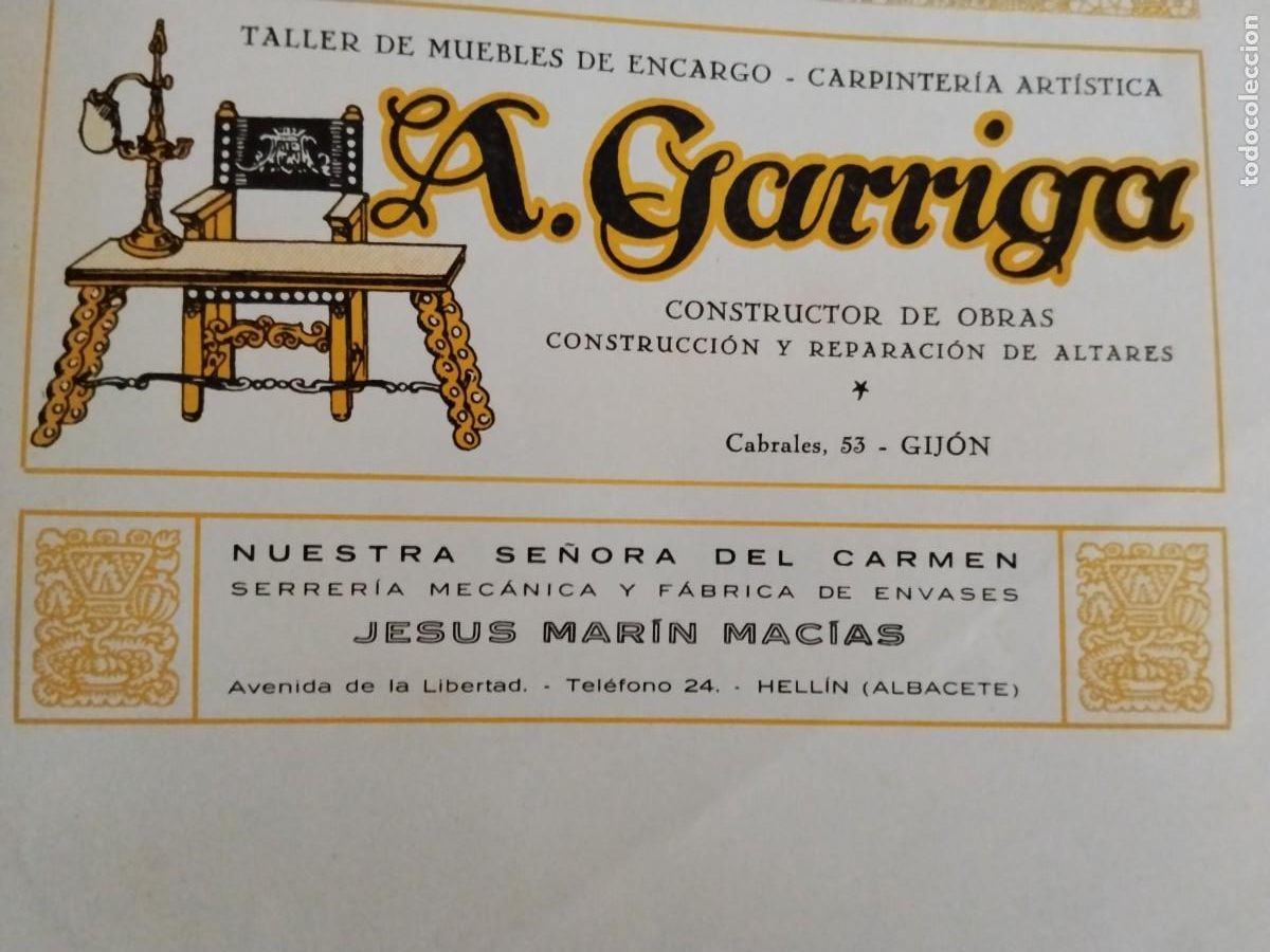 Coleccionismo de carteles: GRANDES TALLERES DE ARTE DECORATIVO CASA GARGALLO S.A. GIJON MARMOLES PIEDRA HOJA 1931-1932