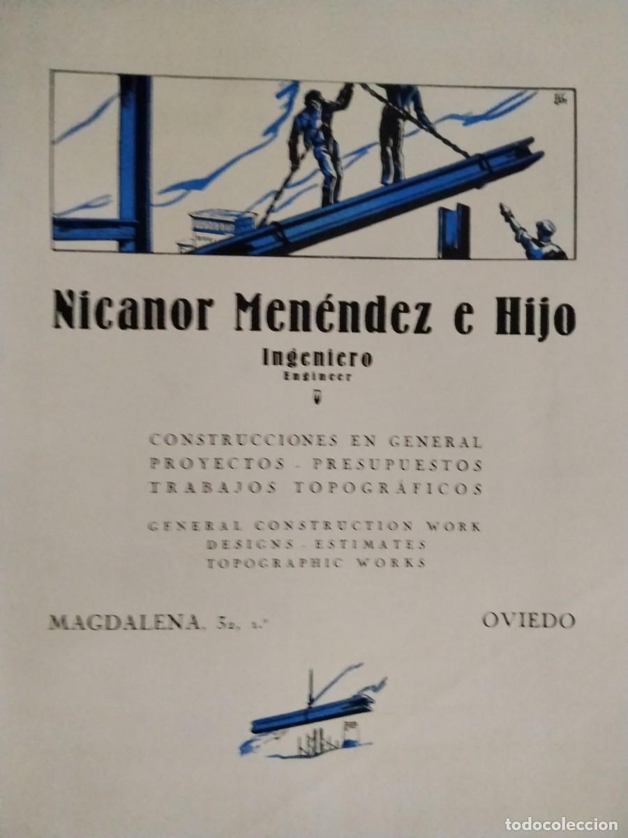 Coleccionismo de carteles: NICANOR MENENDEZ E HIJO INGENIERO CONSTRUCCIONES EN GENERAL OVIEDO HOJA A&Ntilde;O 1931-1932