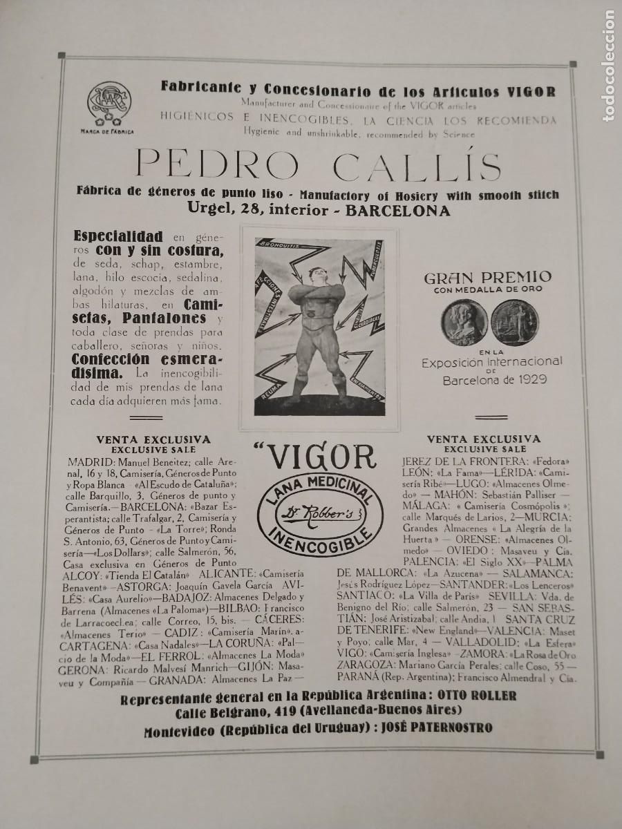 Coleccionismo de carteles: FABRICA ARTICULOS VIGOR PEDRO CALLIS BARCELONA GENEROS PUNTO LISO HOJA A&Ntilde;O 1931-1932