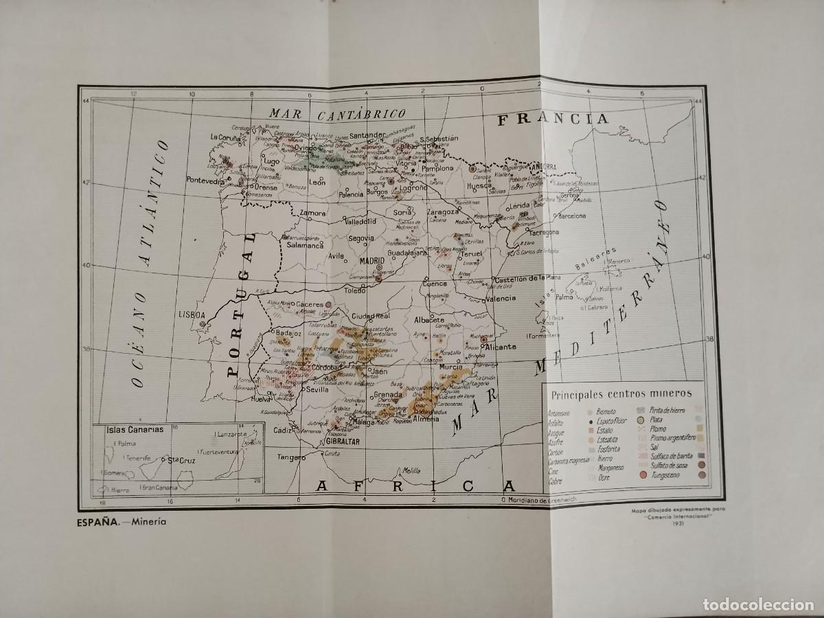 Coleccionismo de carteles: MAPA DE LOS PRINCIPALES CENTROS MINEROS EN ESPA&Ntilde;A MINERIA HOJA A&Ntilde;O 1931-1932