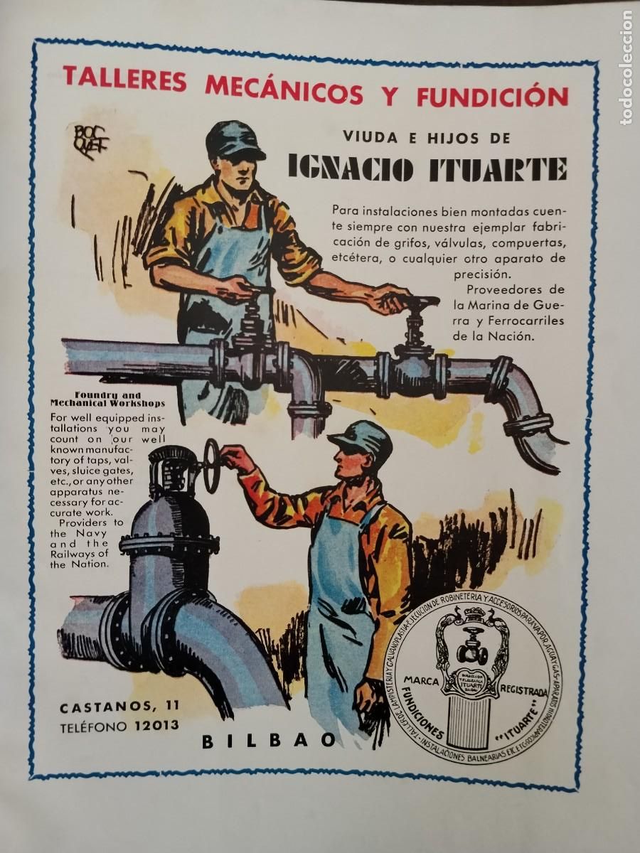 Coleccionismo de carteles: TALLERES MECANICOS Y FUNDICION VIUDA E HIJOS IGNACIO ITUARTE BILBAO GRIFOS HOJA A&Ntilde;O 1931-1932