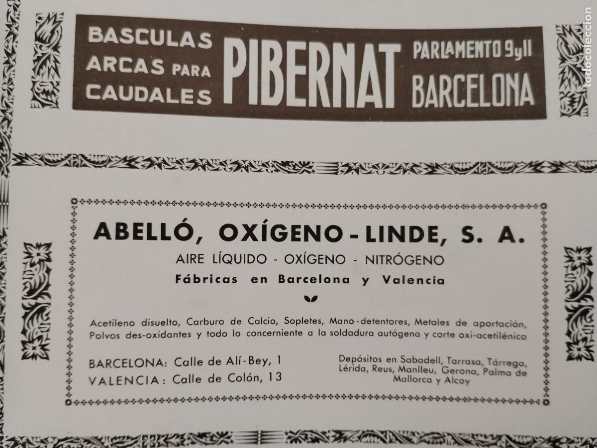 Coleccionismo de carteles: ABELLO OXIGENO LINDE S.A. AIRE LIQUIDO NITROGENO FABRICAS VALENCIA Y BARCELONA HOJA A&Ntilde;O 1931-1932