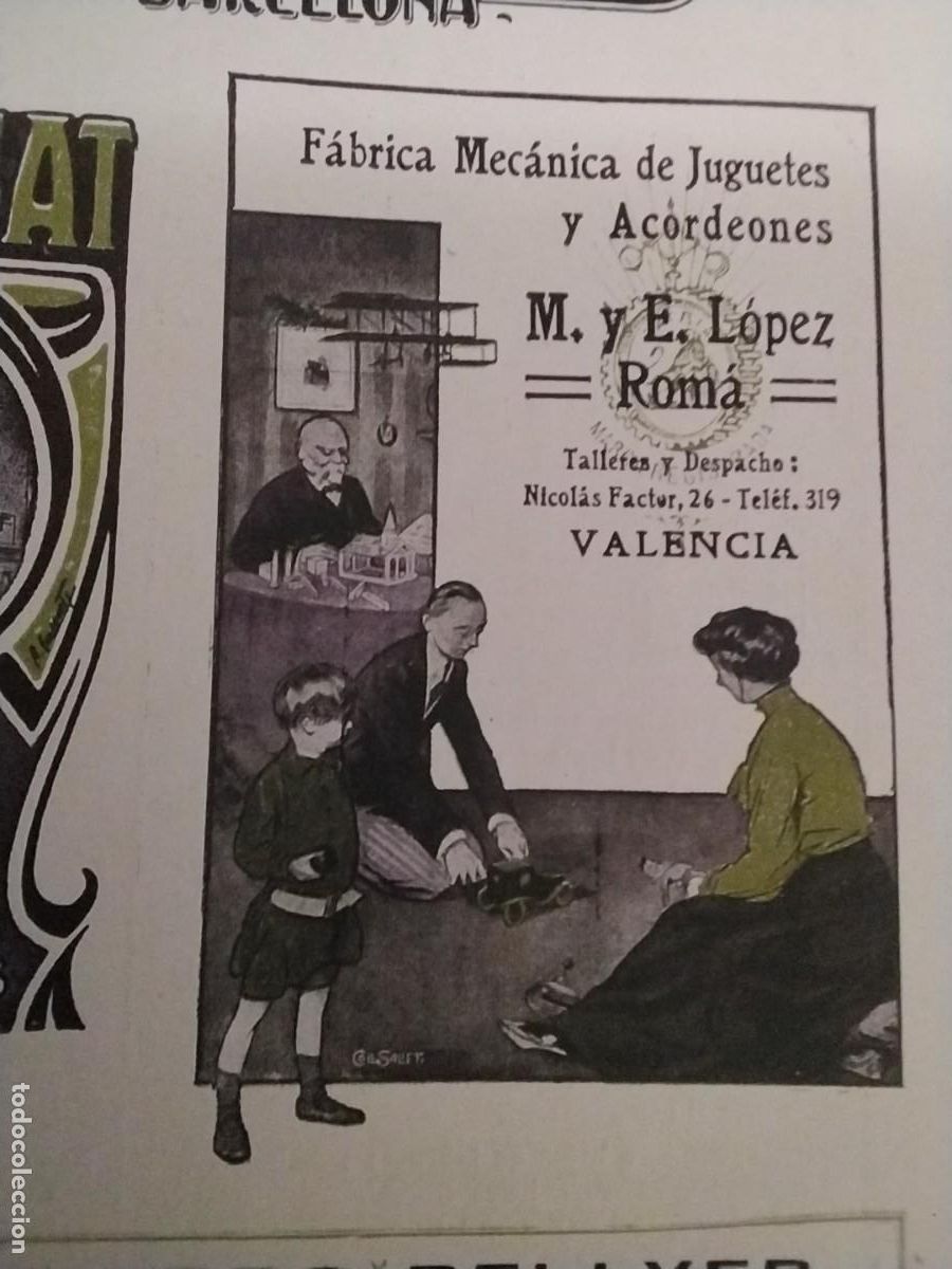 Coleccionismo de carteles: FABRICA MECANICA DE JUGUETES Y ACORDEONES M. Y E. LOPEZ ROMA VALENCIA HOJA REVISTA A&Ntilde;O 1914