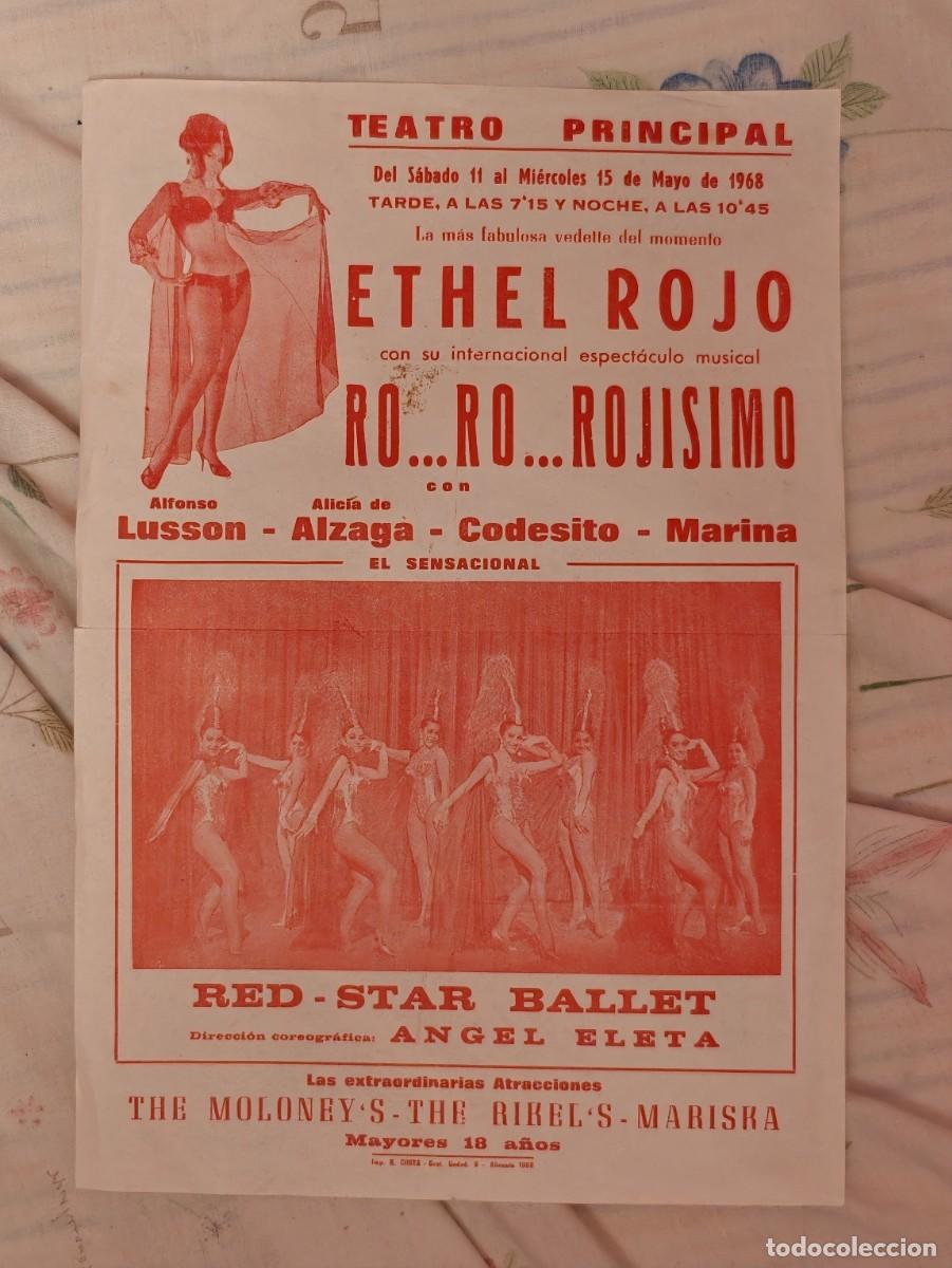 Coleccionismo de carteles: Cartel teatral Ethel Rojo &ndash; Ro&hellip; Ro&hellip; Roj&iacute;simo &ndash; Teatro Principal de Alicante &ndash; 1968