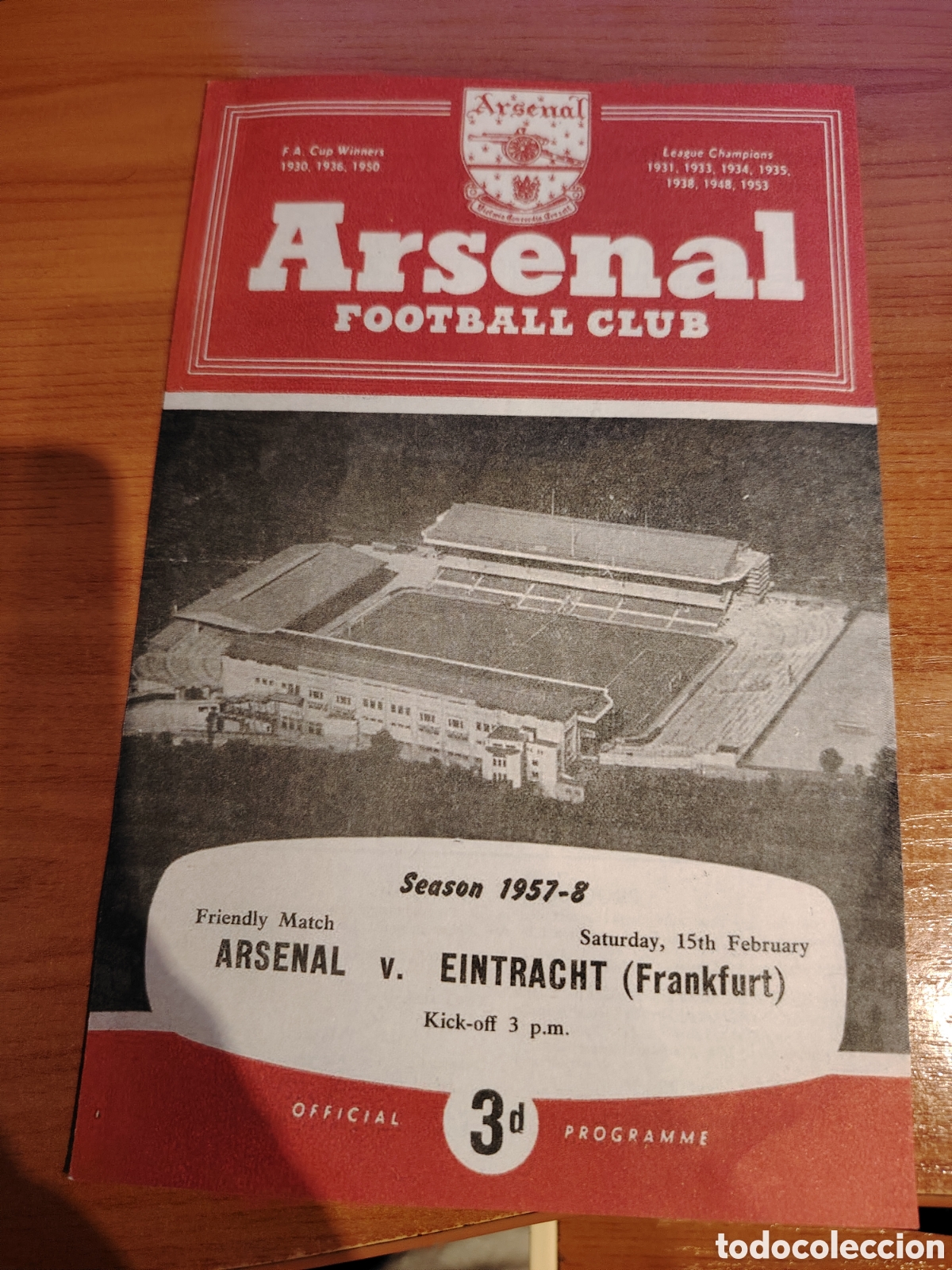 Coleccionismo de carteles: Programa del partido amistoso entre el Arsenal y el Eintracht (Frankurt) a&ntilde;o 57-58
