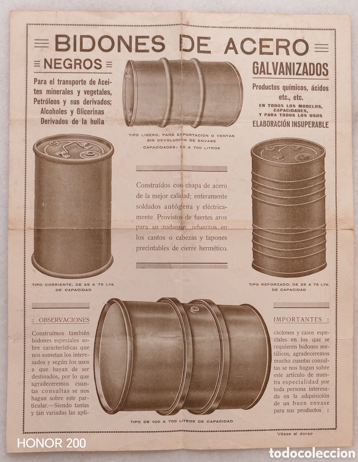 Coleccionismo de carteles: Cartel Carta Comercial - Bidones de Acero. Roncero y Compa&ntilde;&iacute;a - Bilbao