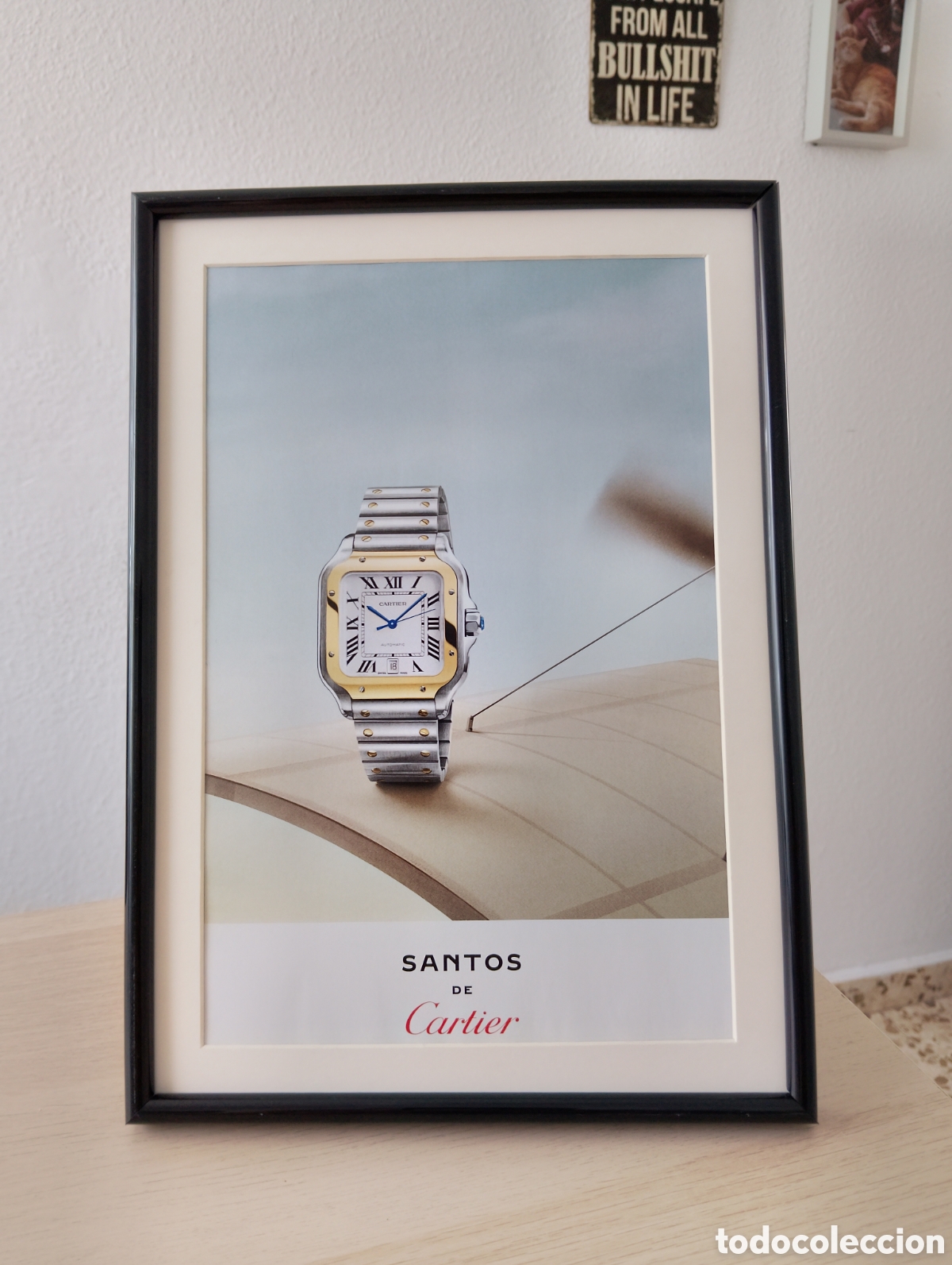 Coleccionismo de carteles: Cartier Santos reloj anuncio original enmarcado