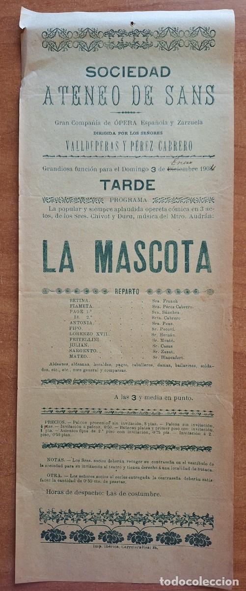 Coleccionismo de carteles: 1903 CARTEL FUNCION - ATENEO DE SANS - BARCELONA