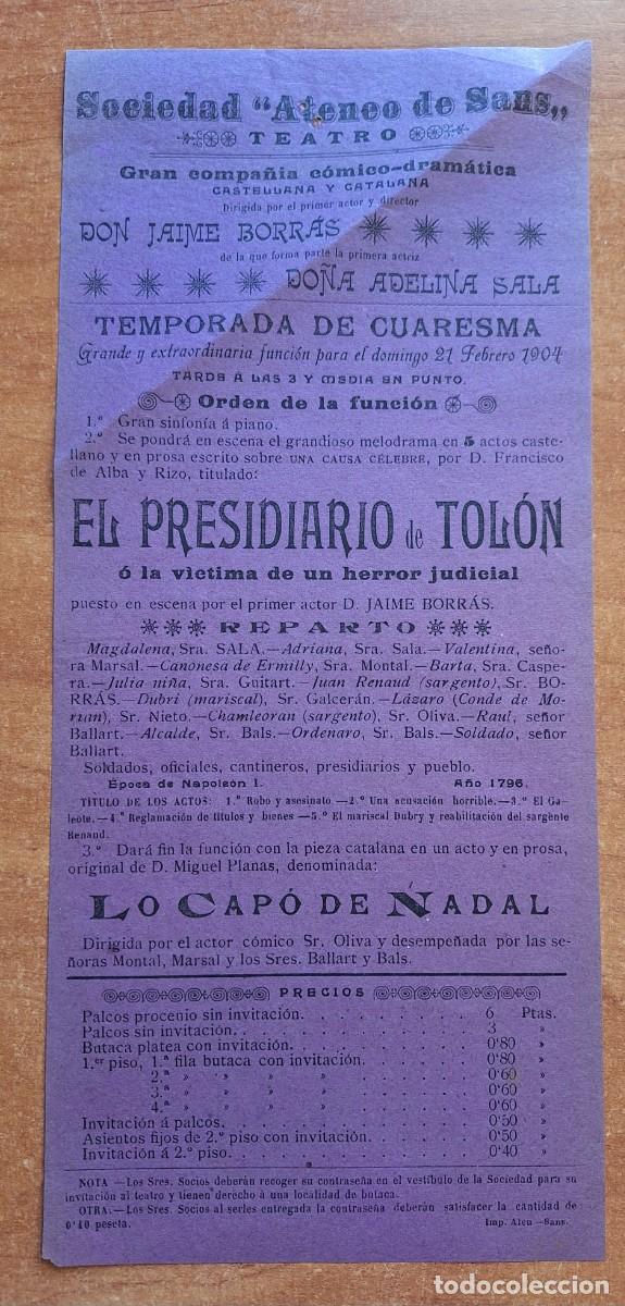 Coleccionismo de carteles: 1904 CARTEL SOCIEDAD SOCIEDAD ATENEO DE SANS