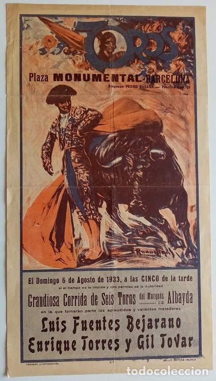 Collectionnisme d'affiches: Plaza Toros Monumental 6 Agosto 1933 - Luis Fuentes Bejarano - Enrique Torres - Gil Tovar