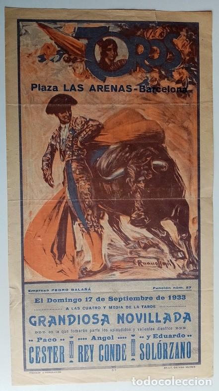 Coleccionismo de carteles: Plaza Toros Monumental 17 de septiembre de 1933 - Paco Cester - &Aacute;ngel Rey Conde - Eduardo Sol&oacute;rzano