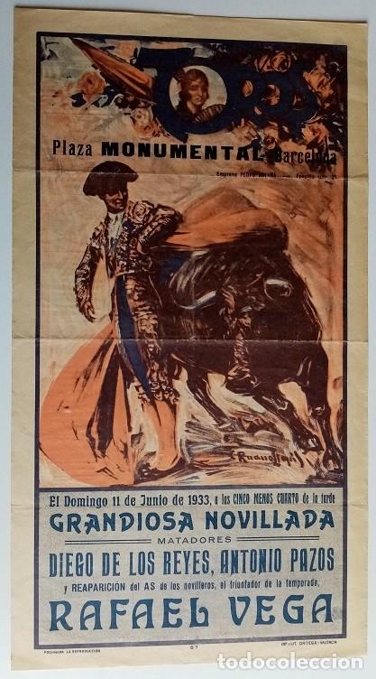 Coleccionismo de carteles: Plaza Toros Monumental 11 de junio de 1933 - Diego de los Reyes - Antonio Pazos - Rafael Vega