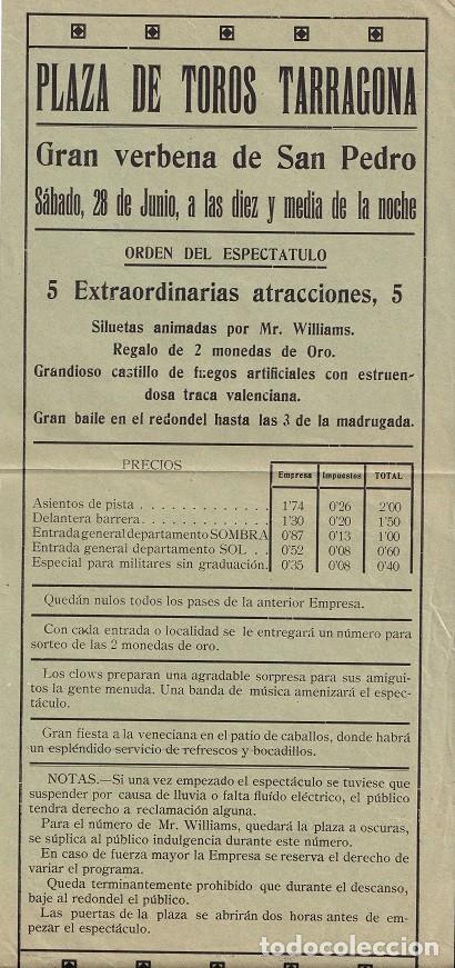 Collezionismo di affissi: Gran verbena de San Pedro : Castillo de fuegos.. - Plaza de toros Tarragona / Peque&ntilde;o cartel antiguo