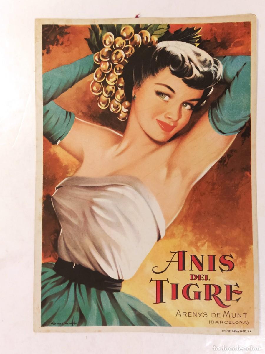 Coleccionismo de carteles: ANIS DEL TIGRE - ARENYS DE MUNT - CARTEL ANTIGUO - RELIEVES BASA Y PAGES SA -VER FOTOS