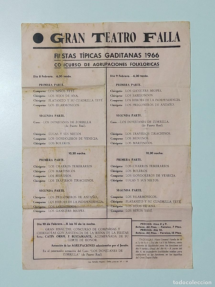 Coleccionismo de carteles: Fiestas T&iacute;picas Gaditanas 1966. Concurso de Agrupaciones - Gran Teatro Falla, Carnaval CADIZ