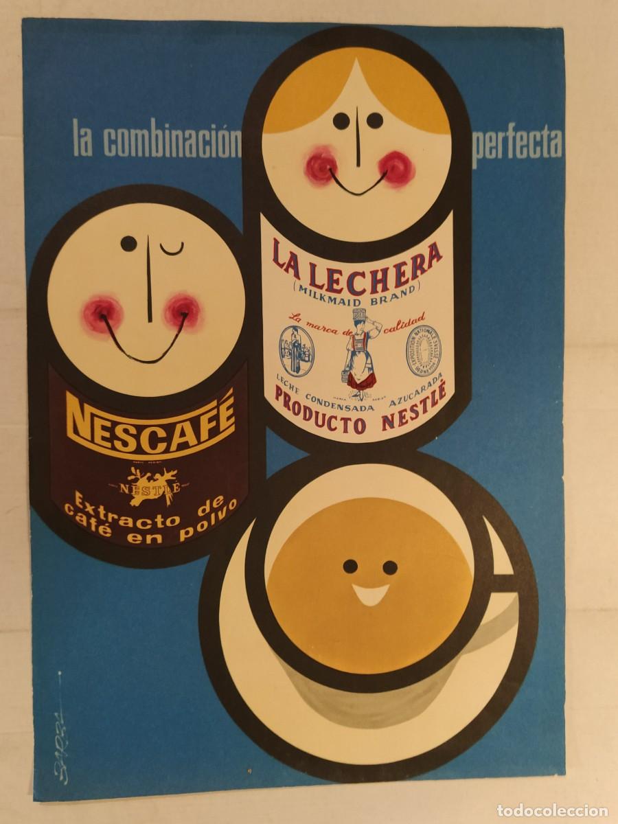 Coleccionismo de carteles: LA LECHERA Y NESCAFE LA COMBINACION PERFECTA - CARTEL ANTIGUO - ILUSTRA BARBA - PUBLICIDAD