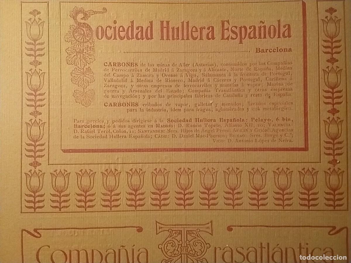 Coleccionismo de carteles: SOCIEDAD HULLERA ESPA&Ntilde;OLA BARCELONA CARBONES DE LAS MINAS DE ALLER ASTURIAS HOJA REVISTA A&Ntilde;O 1902
