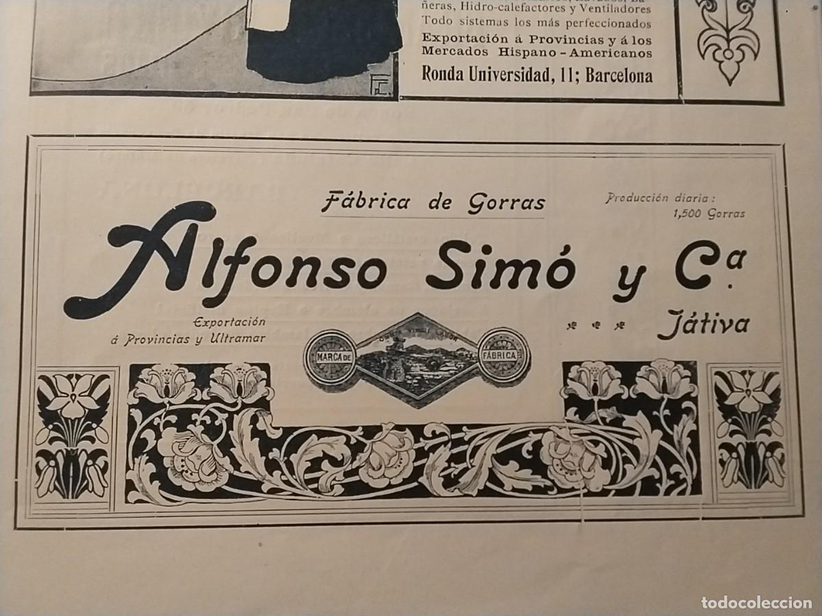 Coleccionismo de carteles: FABRICA DE GORRAS ALFONSO SIMO JATIVA VALENCIA HOJA REVISTA A&Ntilde;O 1902