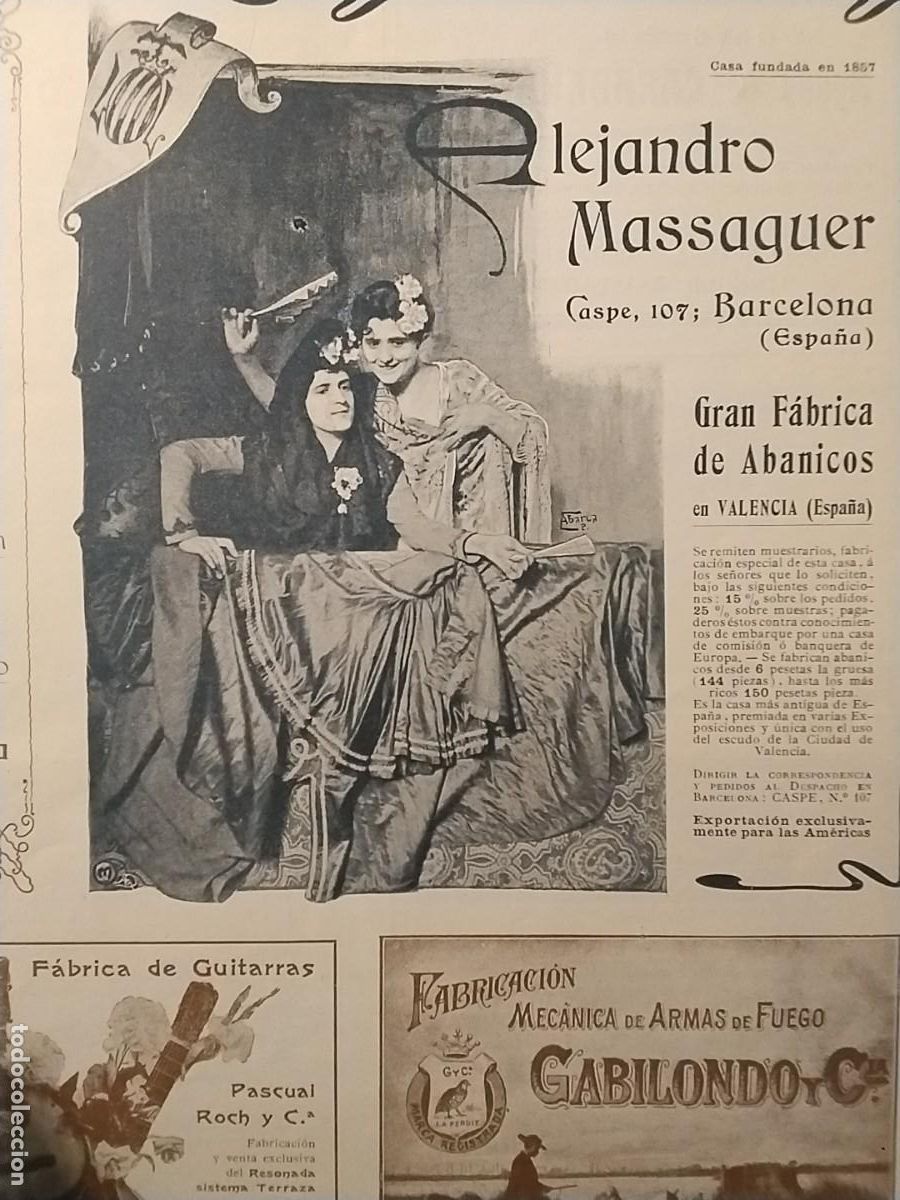 Coleccionismo de carteles: GRAN FABRICA DE ABANICOS DE ALEJANDRO MASSAGUER VALENCIA HOJA REVISTA A&Ntilde;O 1903