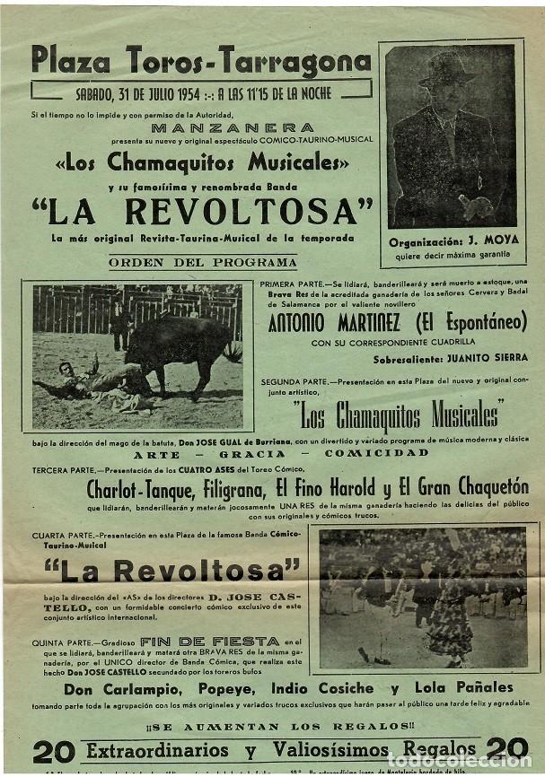 Poster collecting: Cartel Plaza Toros Tarragona 1954 - Los Chamaquitos Musicales y La Revoltosa - Con Tabla de Precios