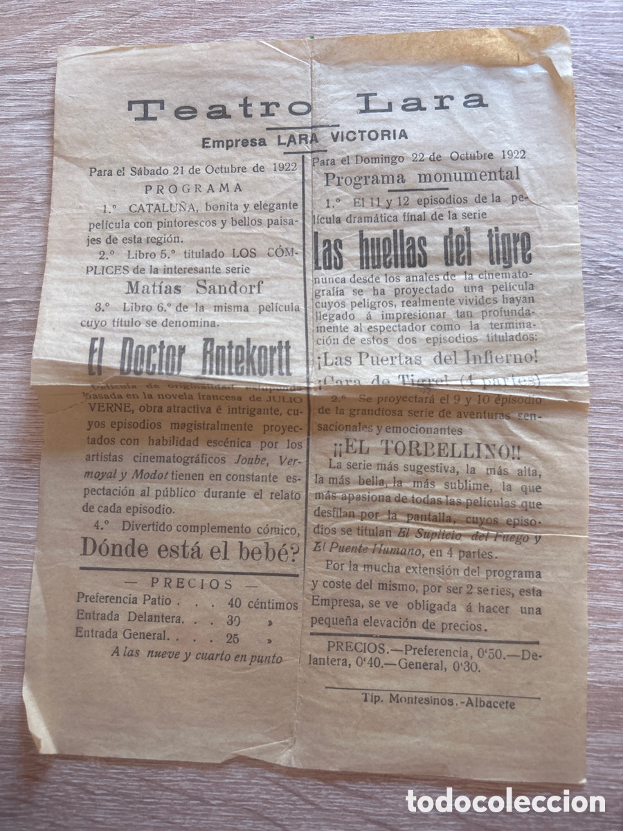 Coleccionismo de carteles: Programa teatro Lara a&ntilde;o 1922 - Foto 1