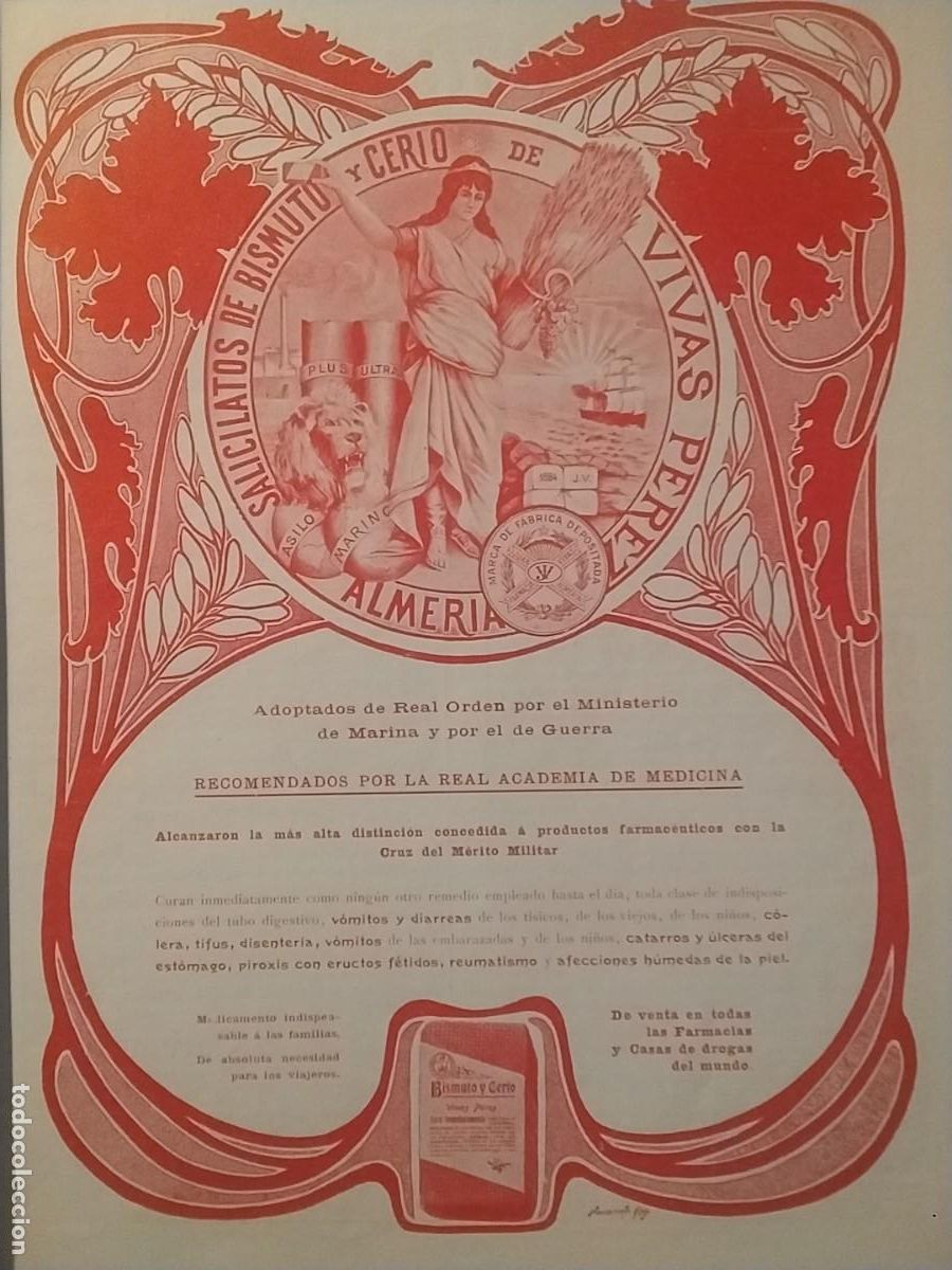 Coleccionismo de carteles: SILICIATOS DE BISMUTO CERIO VIVAS PEREZ ALMERIA VOMITOS DIARREAS COLERA TIFUS HOJA REVISTA A&Ntilde;O 1903