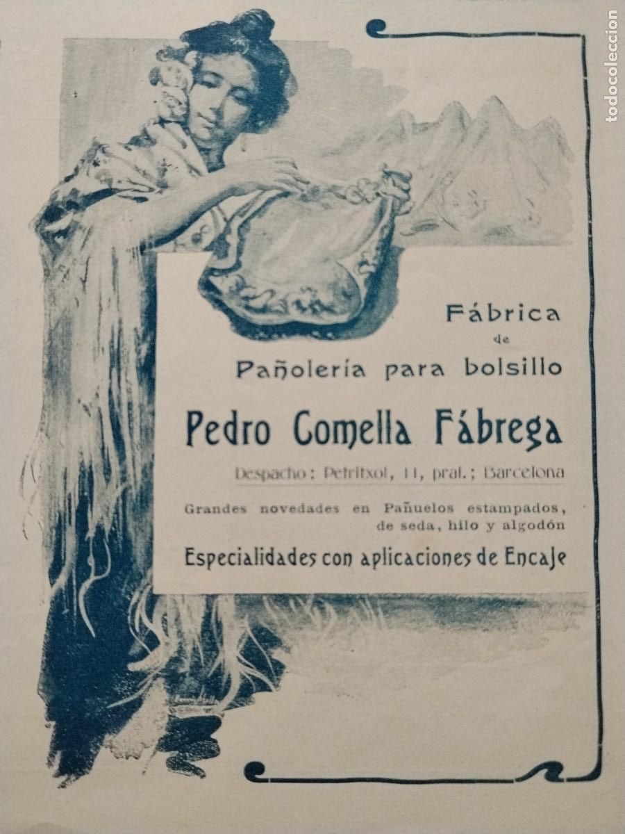 Coleccionismo de carteles: FABRICA DE PA&Ntilde;OLERIA PARA BOLSILLO PEDRO COMELLA FABREGA BARCELONA HOJA REVISTA A&Ntilde;O 1903