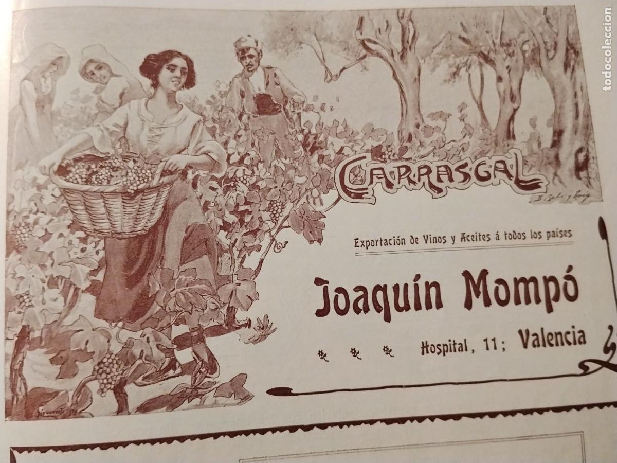 Coleccionismo de carteles: EXPORTACION VINOS ACEITEE CARRASCAL DE JOAQUIN MOMPO VALENCIA HOJA REVISTA A&Ntilde;O 1903