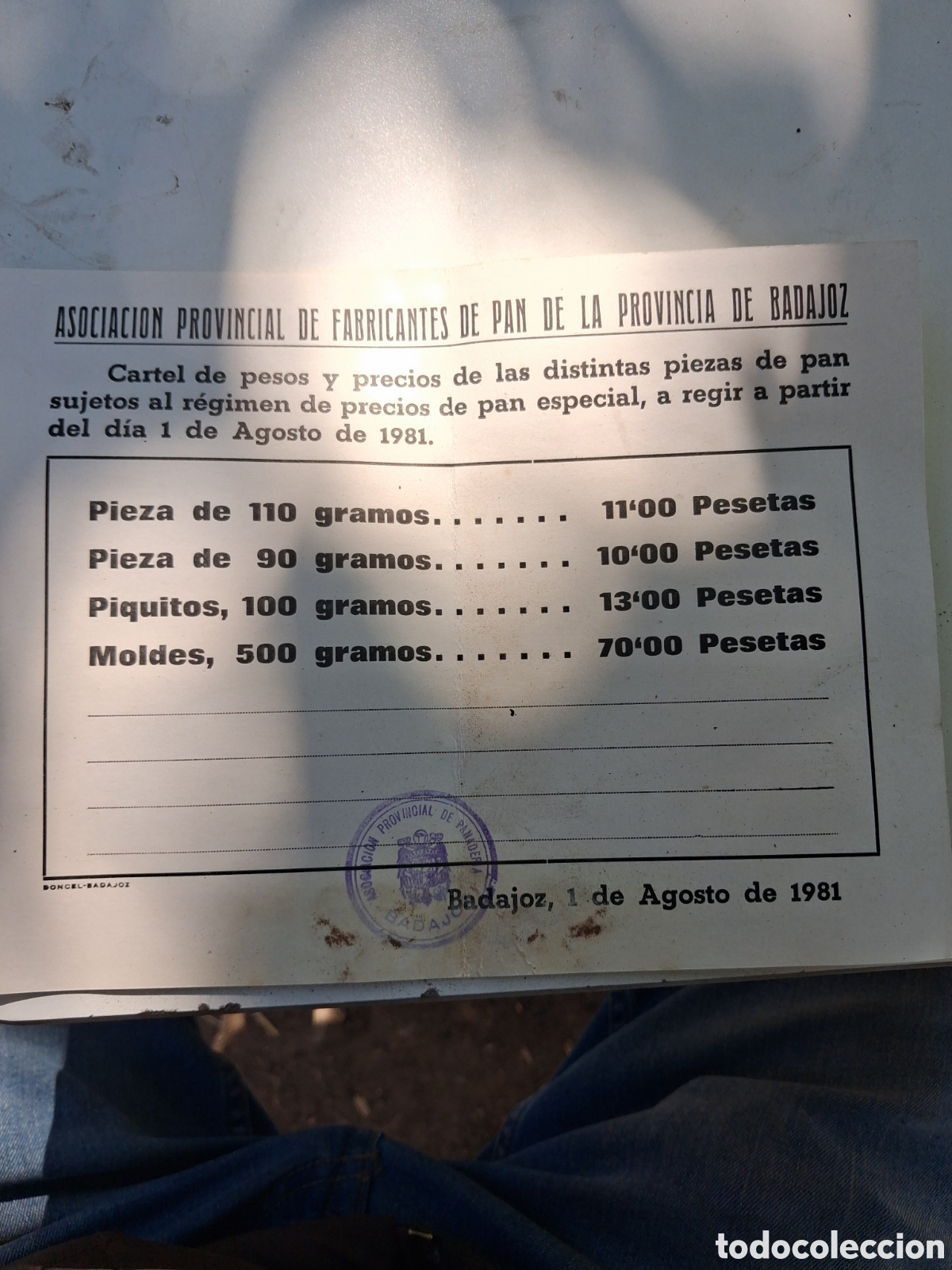 Coleccionismo de carteles: CARTEL OFICIAL DE PESOS Y PRECIOS DEL PAN