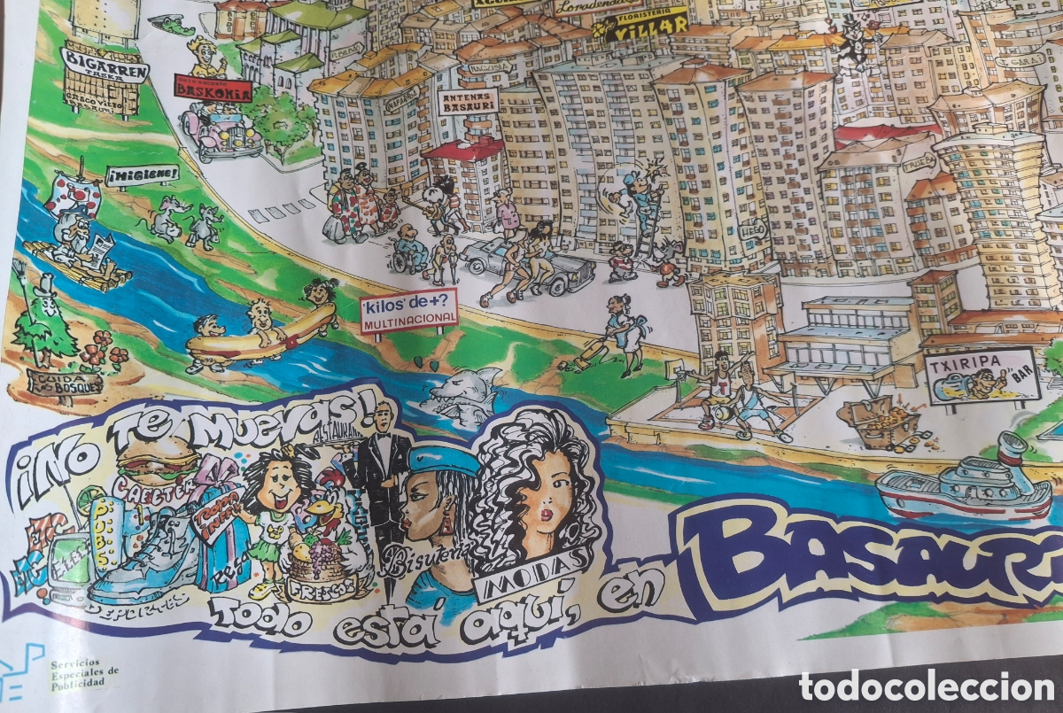 Coleccionismo de carteles: BASAURI. SIMP&Aacute;TICO Y ORIGINAL PLANO A&Ntilde;OS 80 - Foto 2