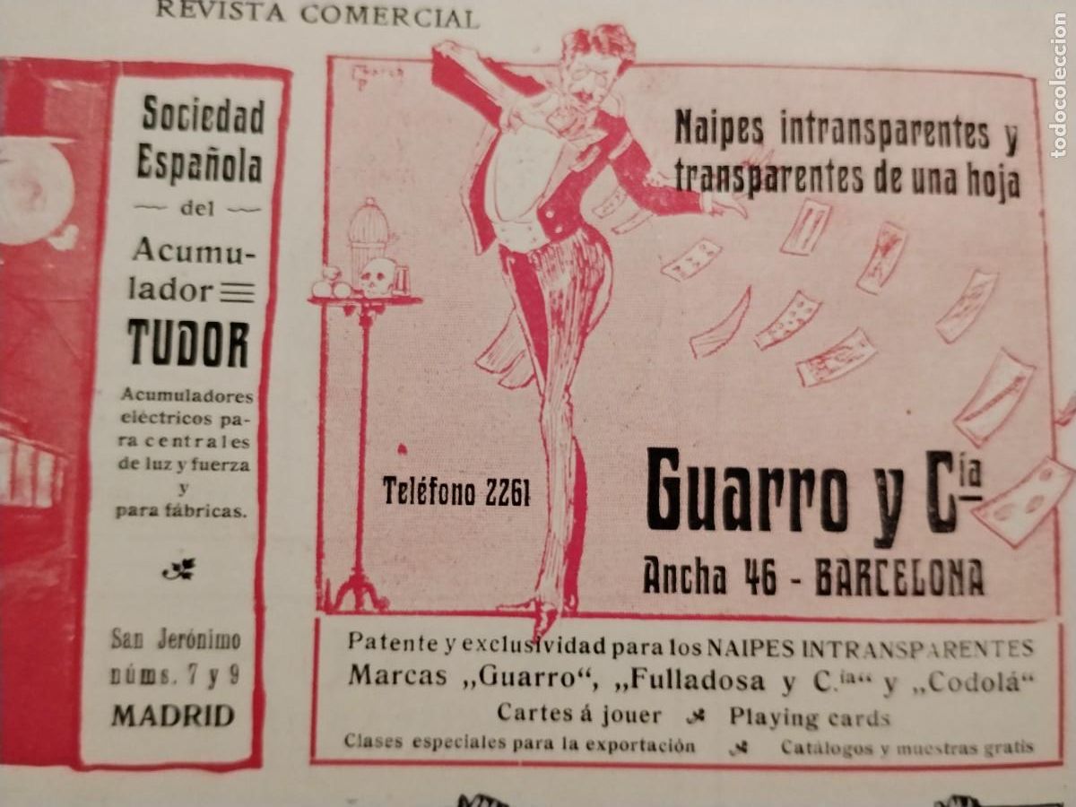 Coleccionismo de carteles: NAIPES INTRANSPARENTES Y TRANSPARENTES DE UNA HOJA GUARRO Y CIA BARCELONA FULLADOSA CODOLA AN̈O 1906
