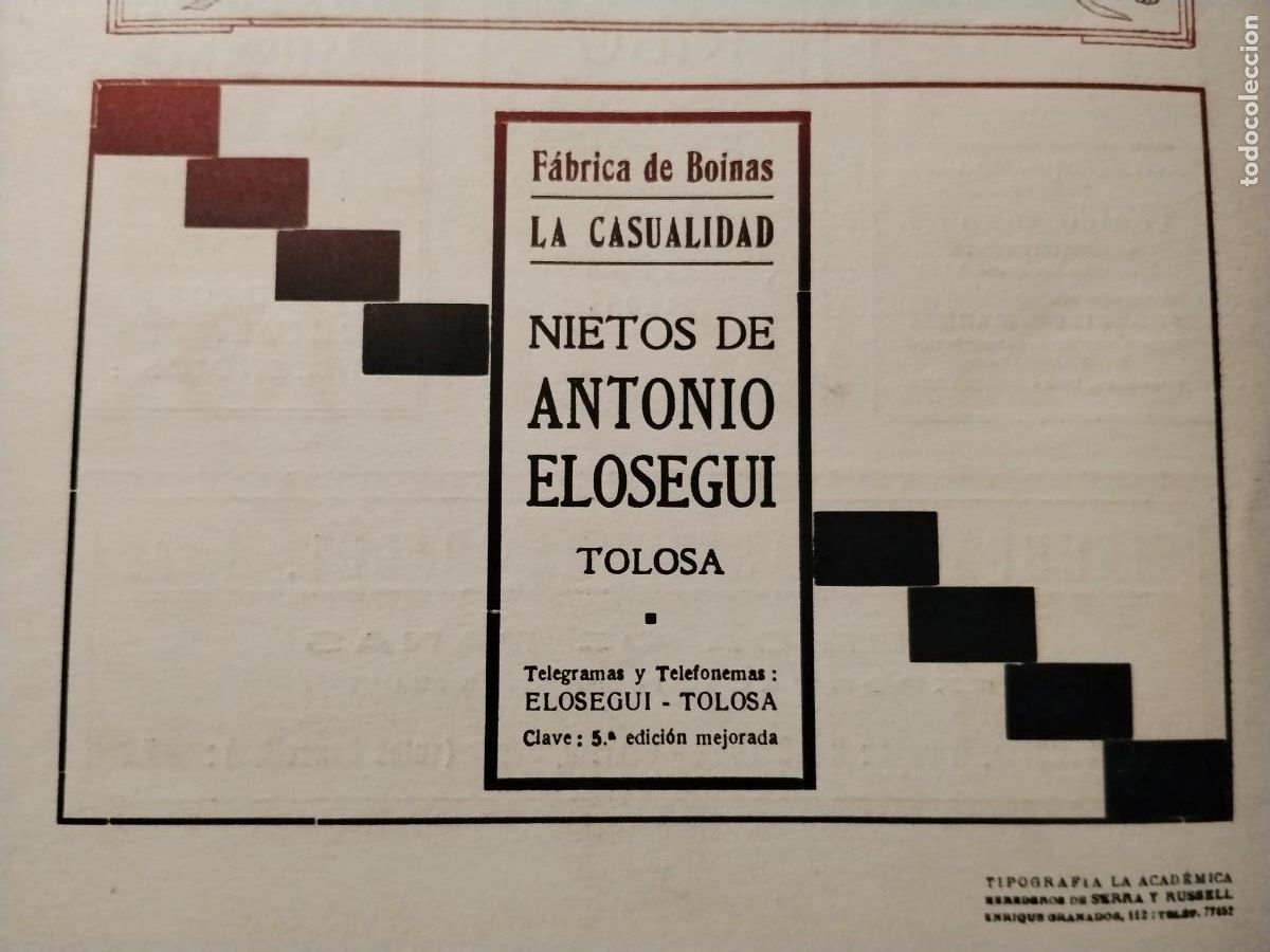 Coleccionismo de carteles: FABRICA DE BOINAS LA CASUALIDAD NIETOS DE ANTONIO ELOSEGUI TOLOSA HOJA REVISTA A&Ntilde;O 1933