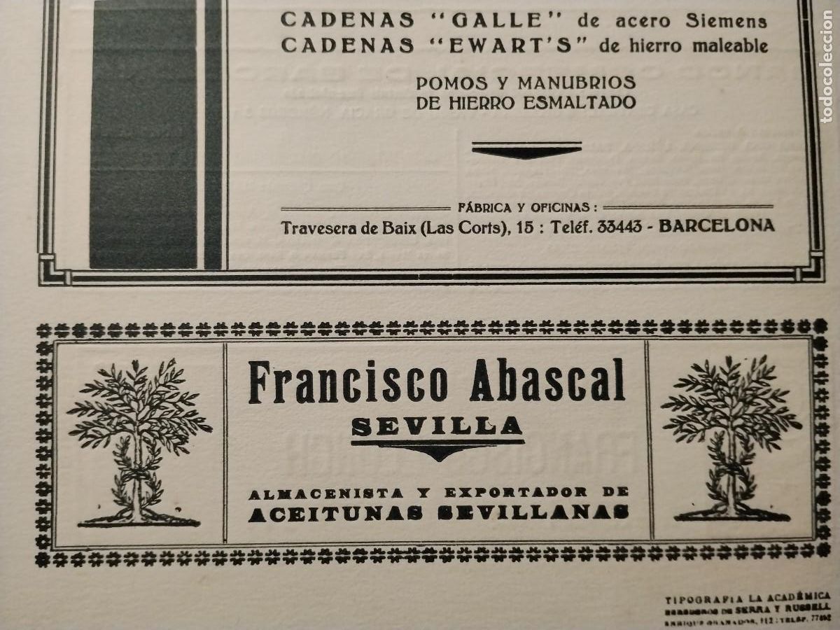 Coleccionismo de carteles: FRANCISCO ABASCAL SEVILLA ALMACENISTA Y EXPORTADOR DE ACEITUNAS SEVILLANAS HOJA A&Ntilde;O 1933