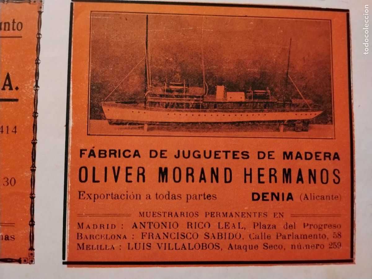 Coleccionismo de carteles: FABRICA DE JUGUETES DE MADERA OLIVER MORAND HERMANOS DENIA ALICANTE HOJA A&Ntilde;O 1934