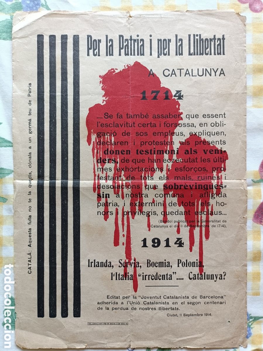 Coleccionismo de carteles: Per la p&agrave;tria i per la Llibertat a Catalunya 1714 1914 Joventut Catalanista de Barcelona Uni&oacute;